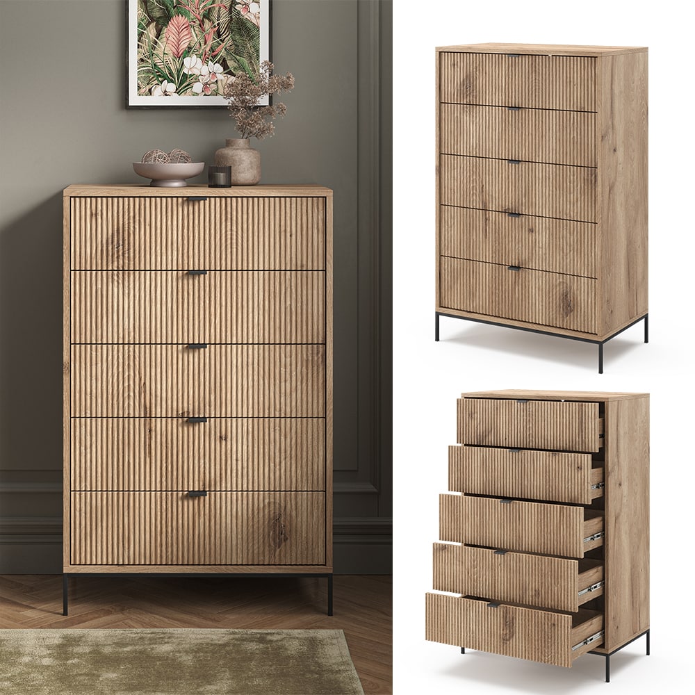 Vicco Kommode Eliza Viking Oak 76 x 120 cm mit 5 Schubladen 