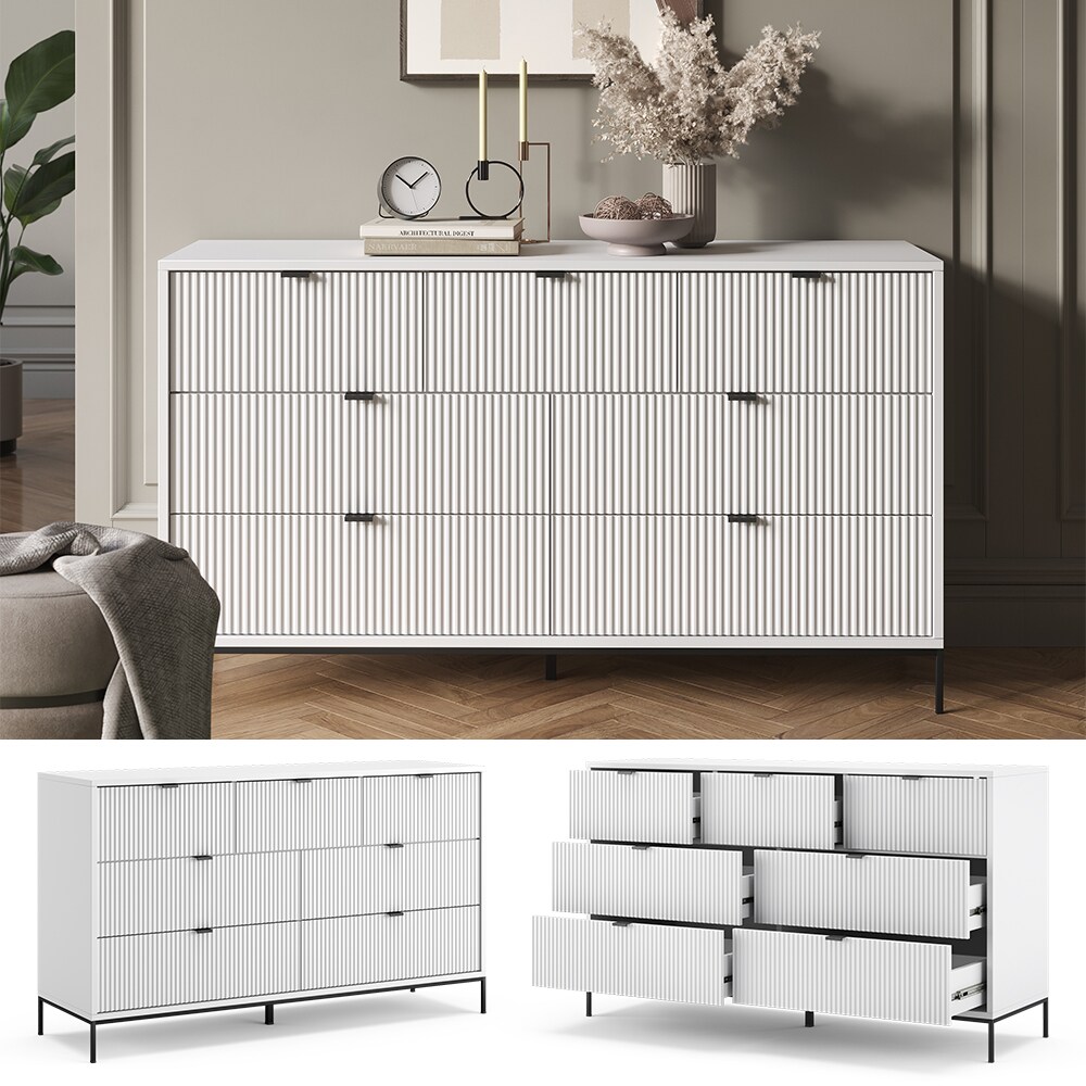 Vicco Sideboard Eliza Wei&szlig; 140 x 81 cm mit 7 Schubladen 