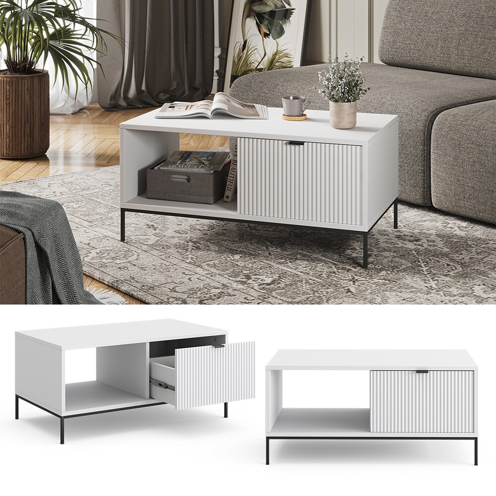 Vicco Couchtisch Eliza Wei&szlig; 90 x 45 cm mit einer Schublade 