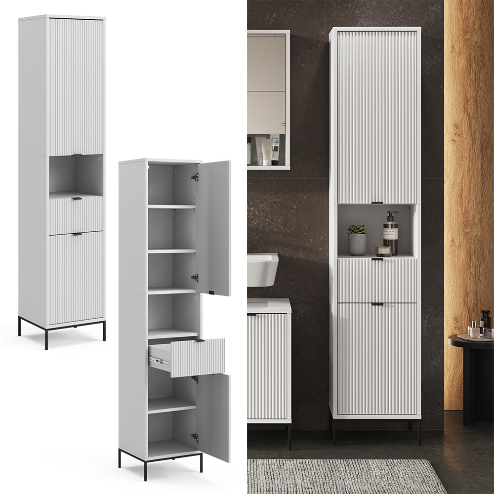 Vicco Hochschrank Eliza Wei&szlig; 40 x 190 cm mit 2 T&uuml;ren und Schublade 