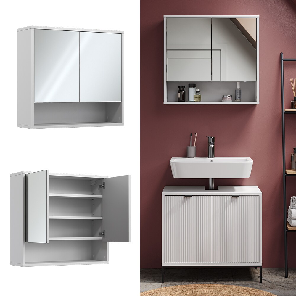 Vicco Bad-Spiegelschrank Eliza Wei&szlig; 70 x 65 cm mit 2 T&uuml;ren 