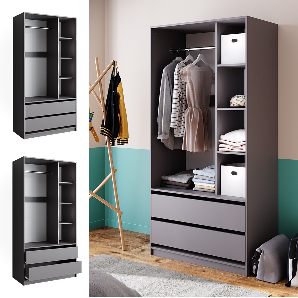 Vicco Kleiderschrank Elmo Anthrazit 100 x 200 cm mit 2 Schubladen 