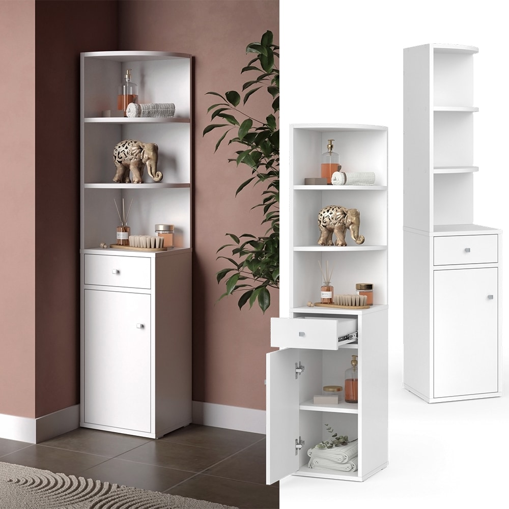 Vicco Eckregal Larry Wei&szlig; 30 x 135,5 cm mit T&uuml;r und Schublade 