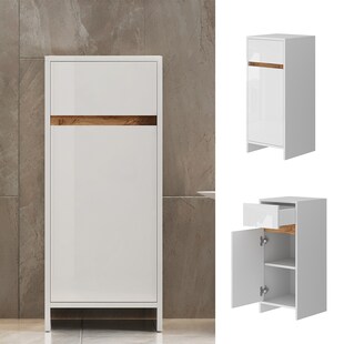 Vicco Midischrank Detmold Weiß Eiche 35 x 82 cm mit Tür und Schublade 