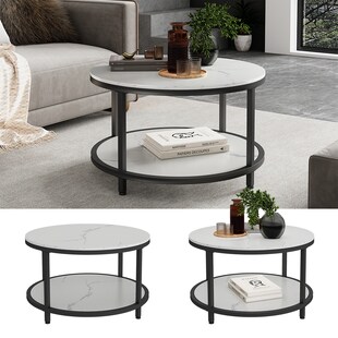 Vicco Couchtisch Ontario Marmor Weiß 80 x 46 cm Rundtisch 