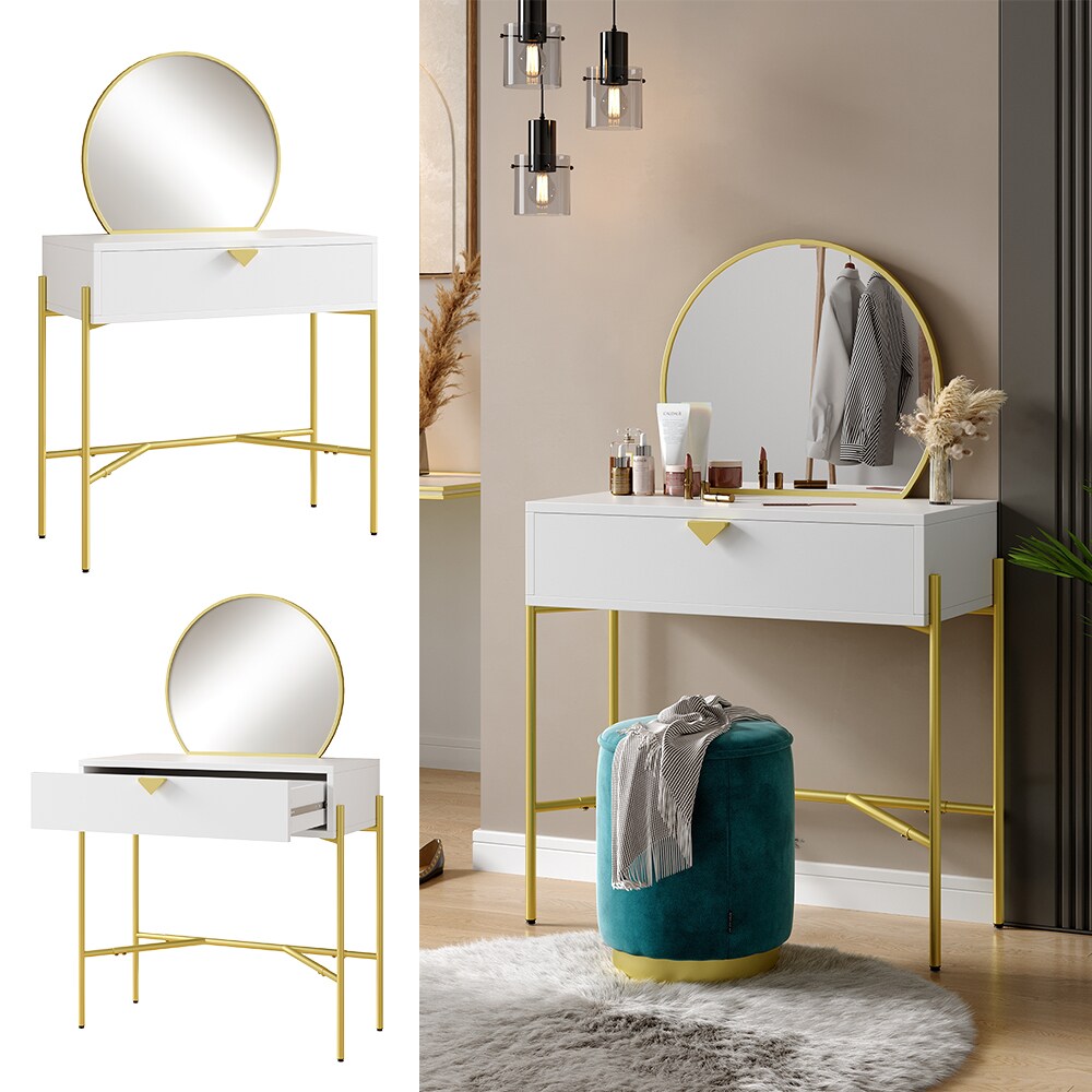 Vicco Schminktisch Melissa Wei&szlig; Gold 84,4 x 130 cm mit Schublade 