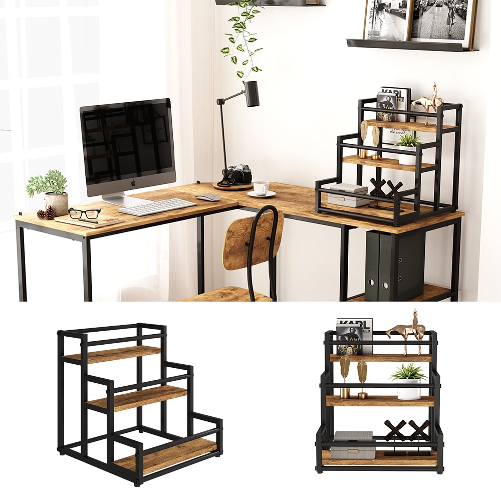 Vicco Treppenregal Fyrk Eiche Schwarz 33 x 34 cm mit 3 Ebenen 