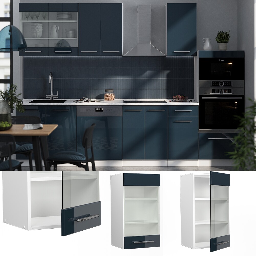 Vicco Glash&auml;ngeschrank Fame-Line Wei&szlig; Dunkelblau Hochglanz 40 cm 