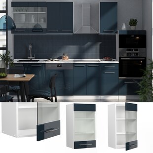 Vicco Glashängeschrank Fame-Line Weiß Dunkelblau Hochglanz 40 cm 