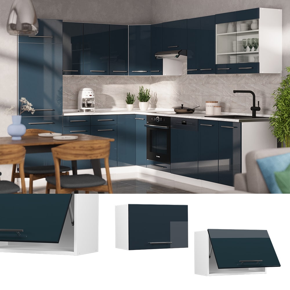 Vicco H&auml;ngeschrank Fame-Line Wei&szlig; Dunkelblau Hochglanz 60 cm flach 