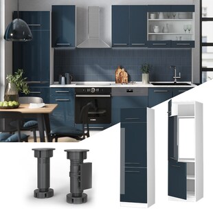 Vicco Kühlumbauschrank Fame-Line Weiß Dunkelblau Hochglanz 60 cm 