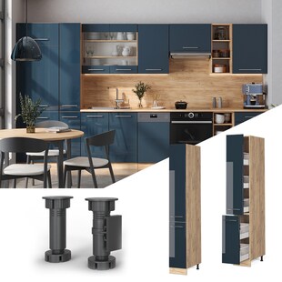 Vicco Apothekerhochschrank Fame-Line Eiche Dunkelblau Hochglanz 30 cm 