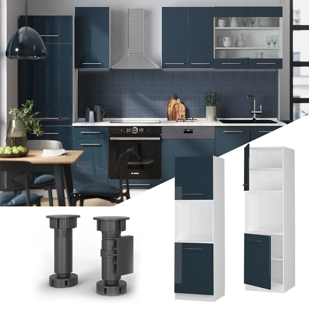 Vicco Herdschrank Fame-Line Wei&szlig; Dunkelblau Hochglanz 60 cm 2 T&uuml;ren 