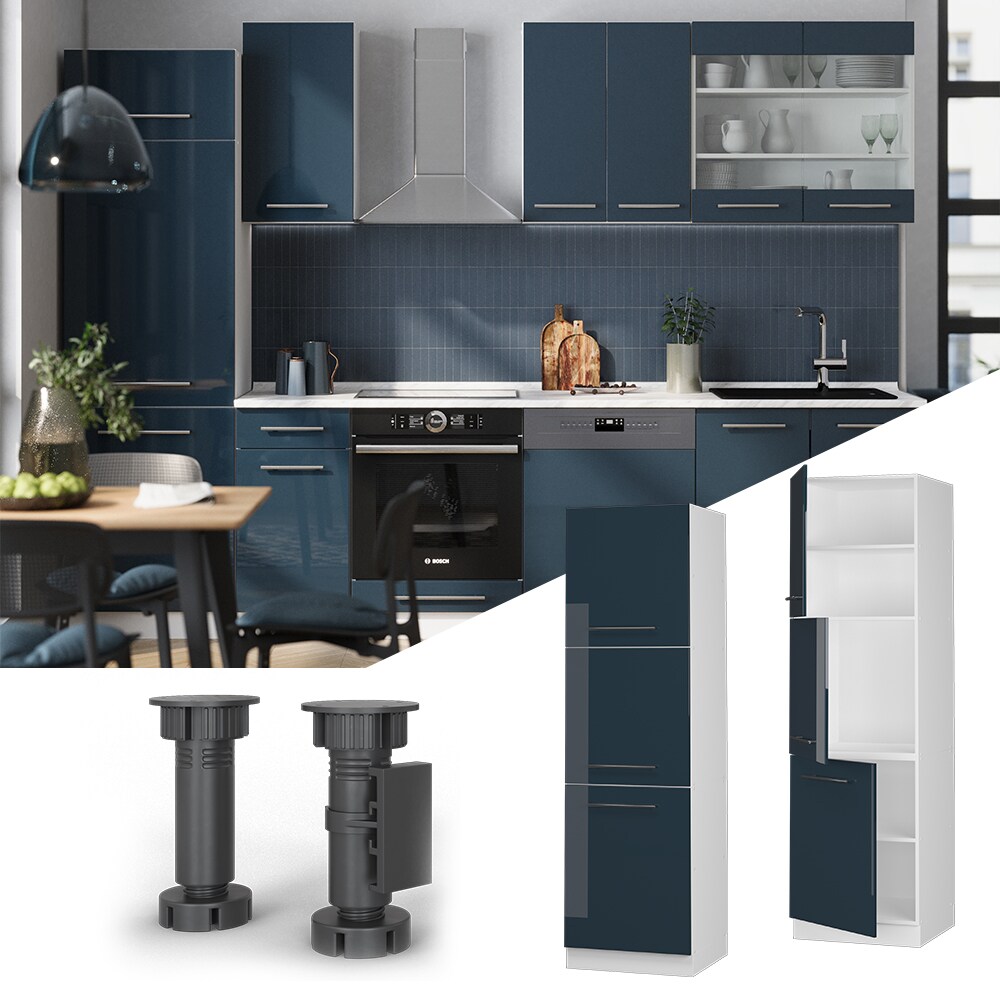 Vicco Herdschrank Fame-Line Wei&szlig; Dunkelblau Hochglanz 60 cm 3 T&uuml;ren 