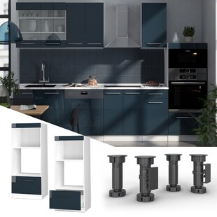 Vicco Mikrowellenschrank Fame-Line Weiß Dunkelblau Hochglanz 60 cm mit Schublade 