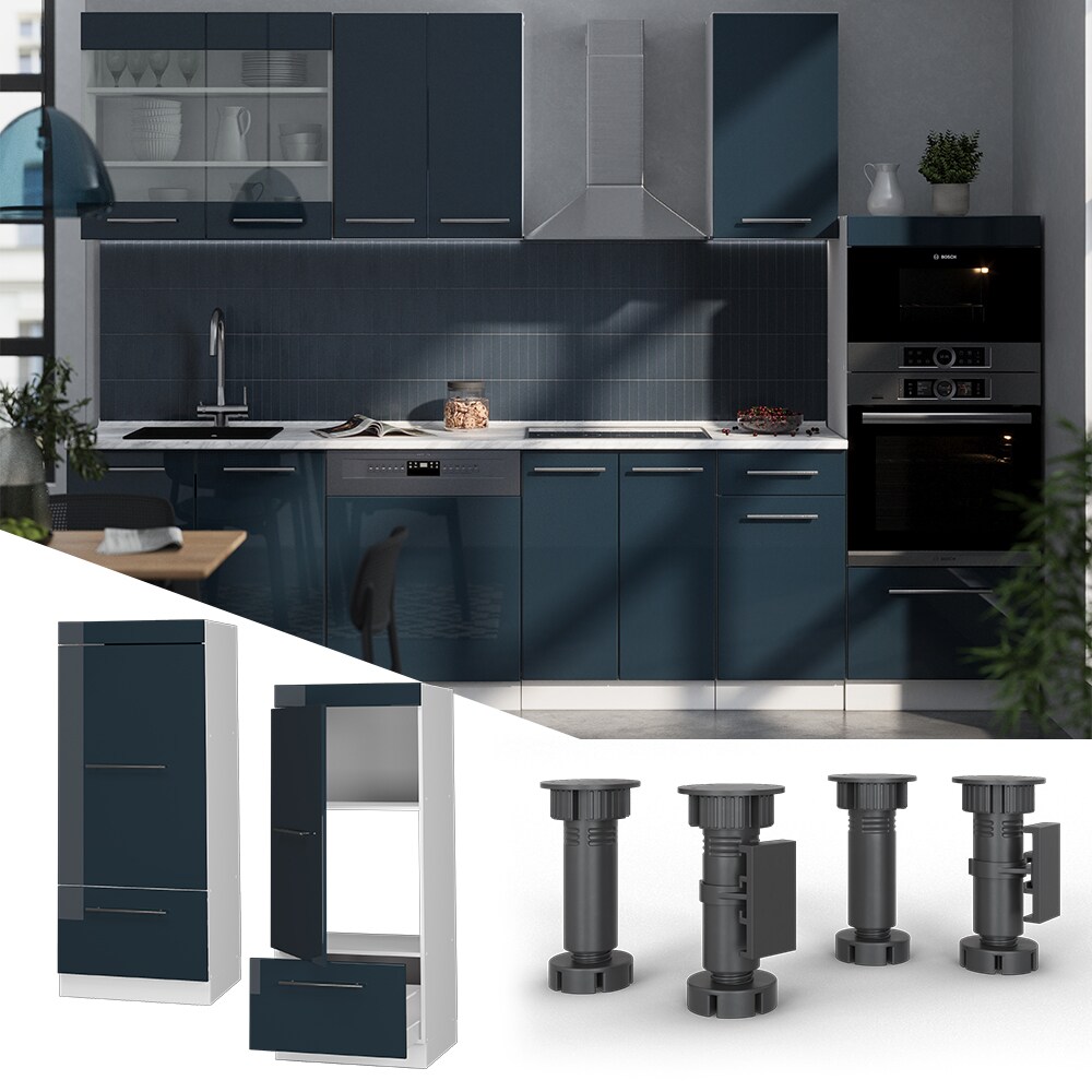 Vicco Mikrowellenschrank Fame-Line Wei&szlig; Dunkelblau Hochglanz 60 cm mit Schublade & T&uuml;r 