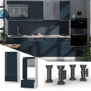 Vicco Mikrowellenschrank Fame-Line Weiß Dunkelblau Hochglanz 60 cm mit Schublade & Tür 