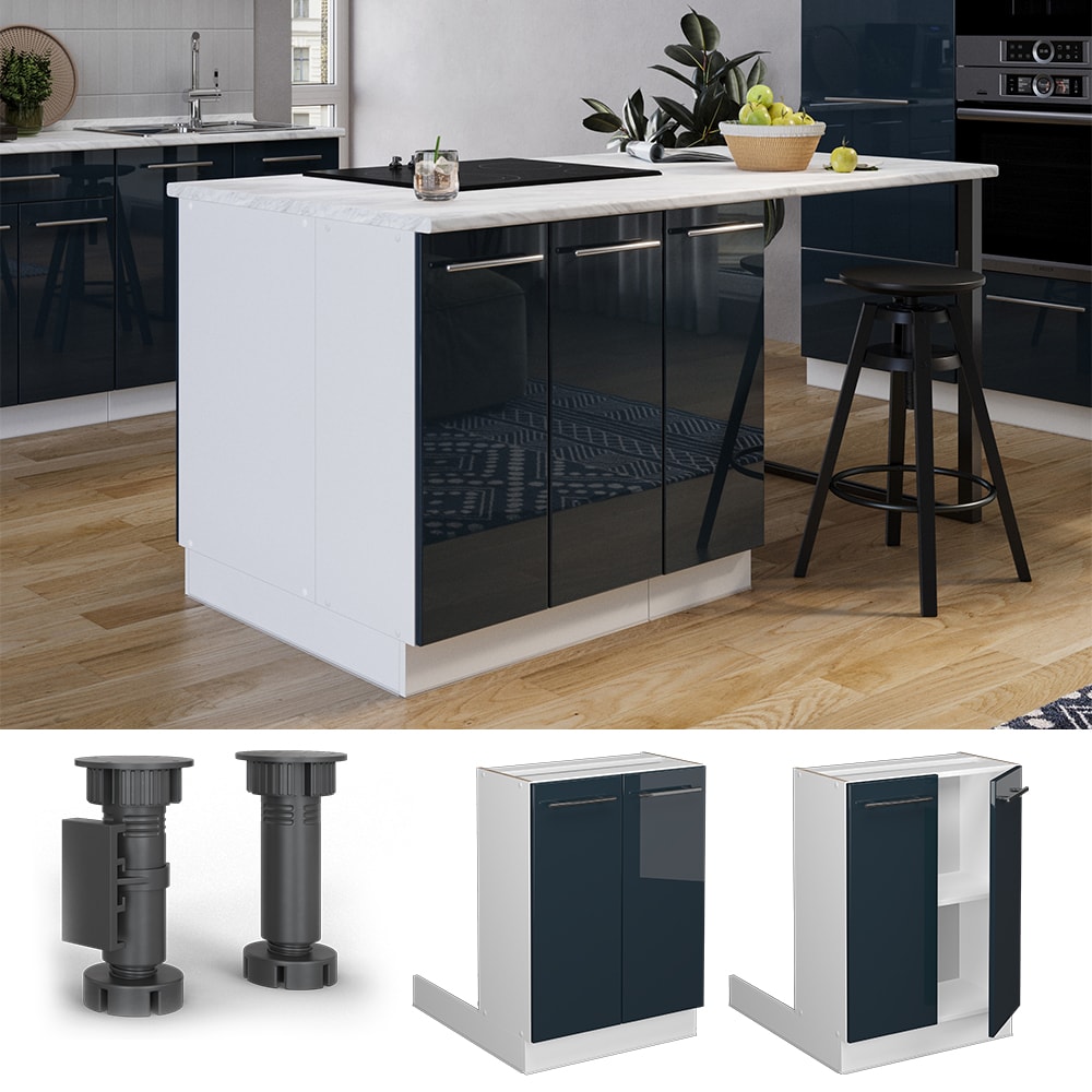 Vicco Regalinselunterschrank Fame-Line Wei&szlig; Dunkelblau Hochglanz 60 cm 