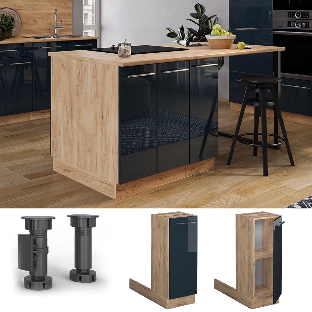 Vicco Regalinselunterschrank Fame-Line Eiche Dunkelblau Hochglanz 30 cm 