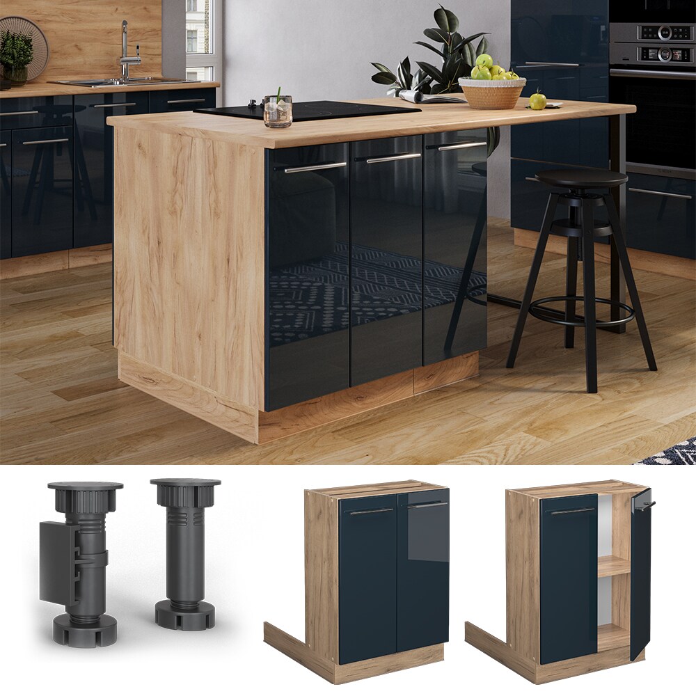 Vicco Regalinselunterschrank Fame-Line Eiche Dunkelblau Hochglanz 60 cm 