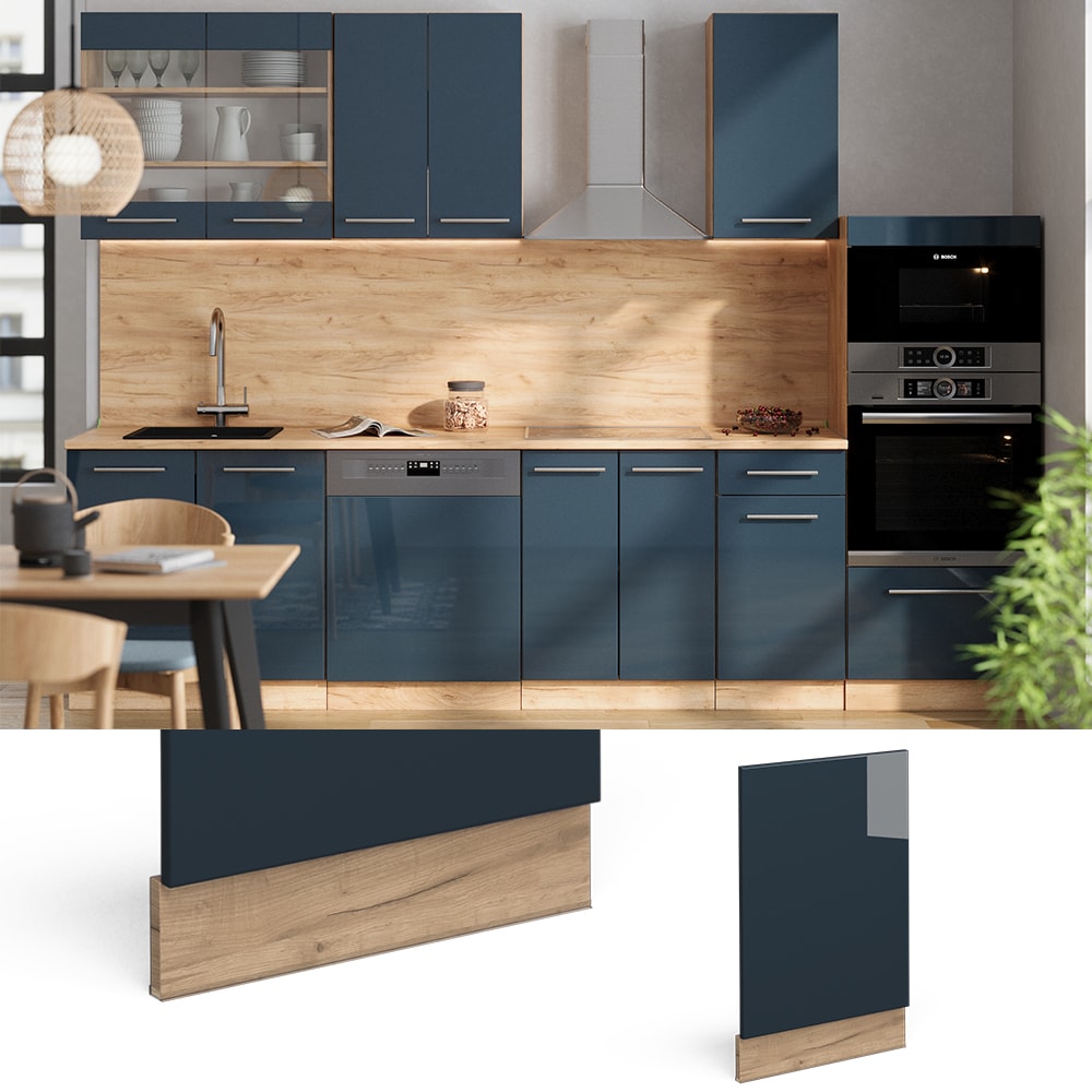 Vicco Geschirrsp&uuml;lerblende Fame-Line Eiche Dunkelblau Hochglanz 45 cm mit Arbeitsplatte Anthrazit 