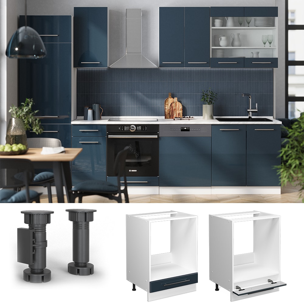 Vicco Herdumbauschrank Fame-Line Wei&szlig; Dunkelblau Hochglanz 60 cm ohne Arbeitsplatte 