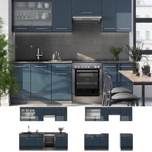 Vicco Küchenzeile Fame-Line Anthrazit Dunkelblau Hochglanz 240 cm ohne Arbeitsplatte 