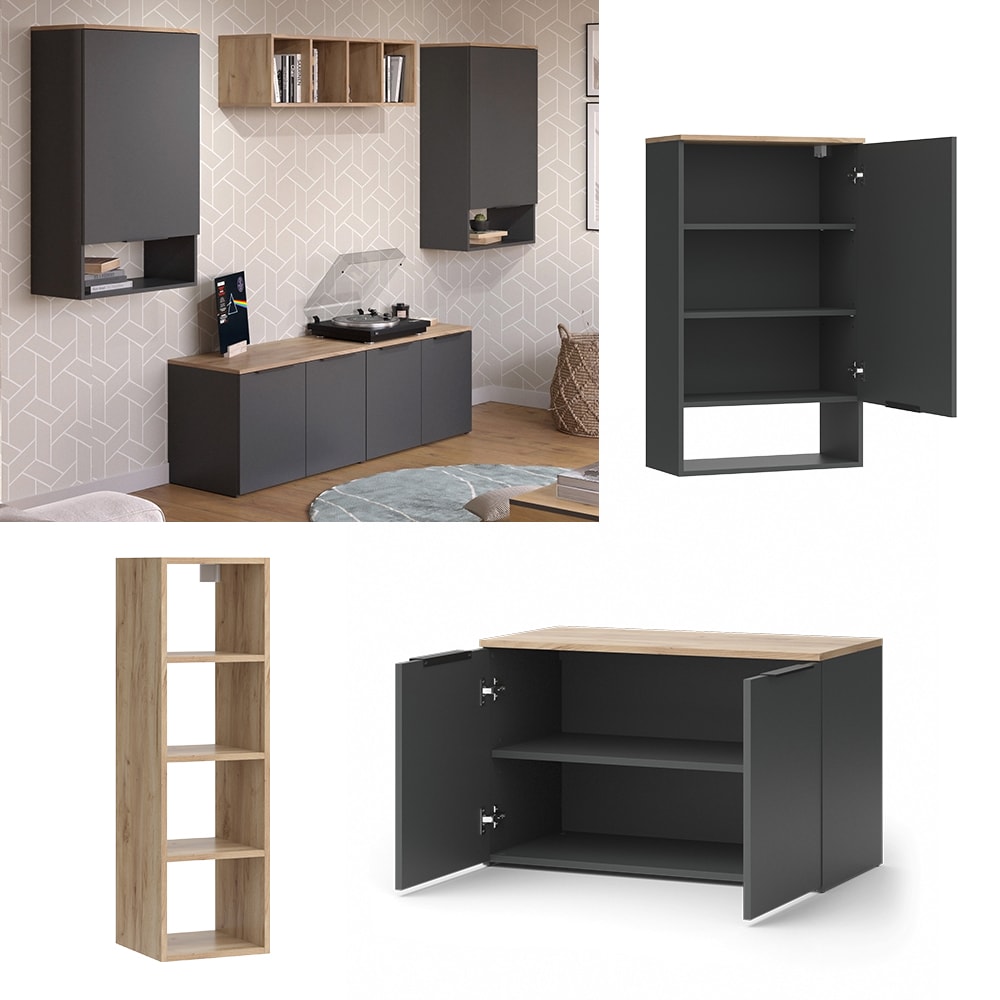 Vicco Wohnwand Wido Anthrazit Eiche 5 Teile 