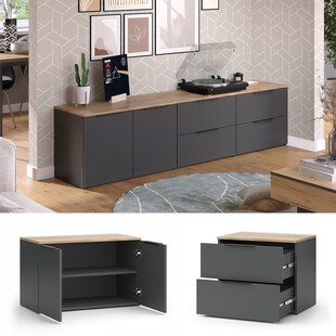 Vicco Wohnwand Wido Anthrazit Eiche 3 Teile 