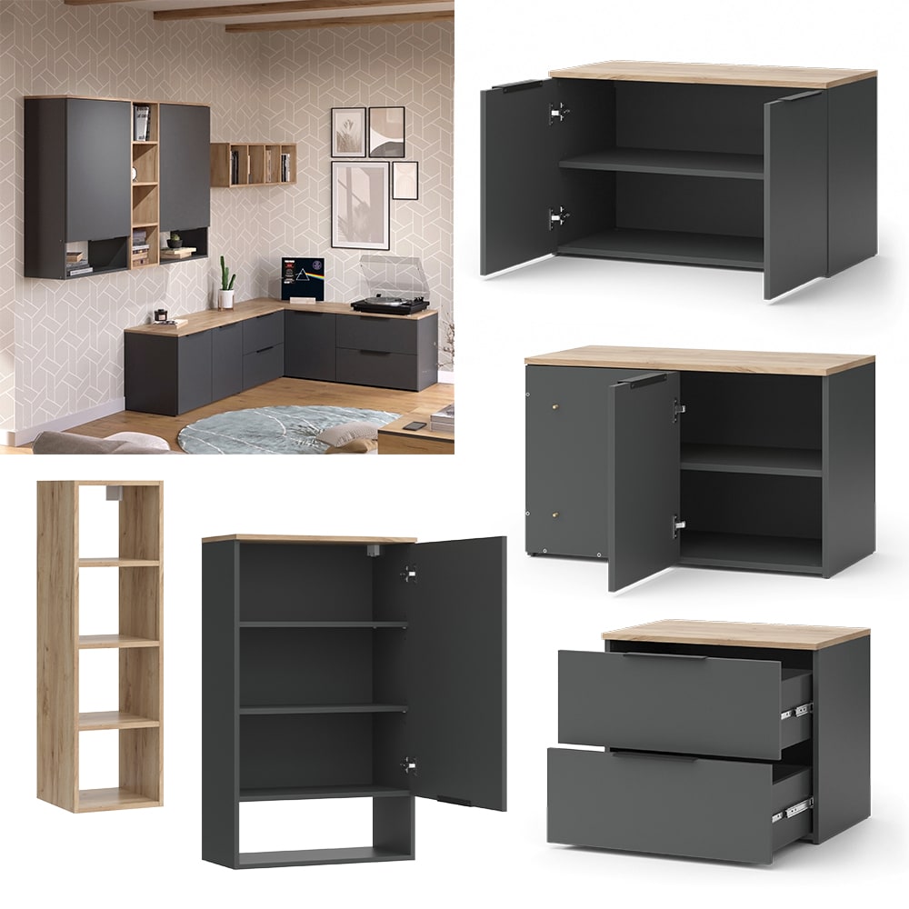 Vicco Wohnwand Wido Anthrazit Eiche 9 Teile 