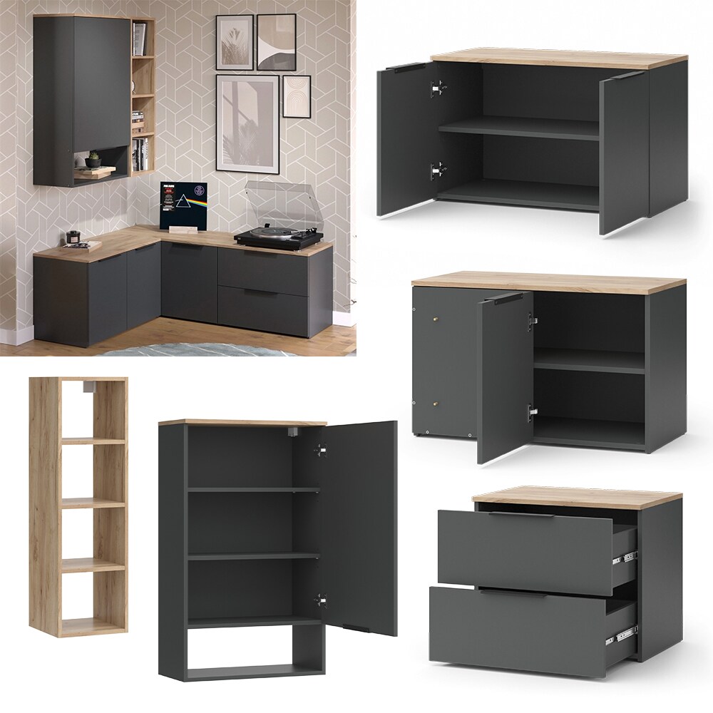 Vicco Wohnwand Wido Anthrazit Eiche 5 Teile 