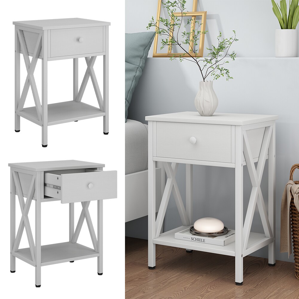 Vicco Nachttisch Keno Wei&szlig; 40 x 55 cm mit Schublade 