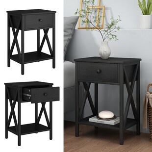 Vicco Nachttisch Keno Schwarz 40 x 55 cm mit Schublade 