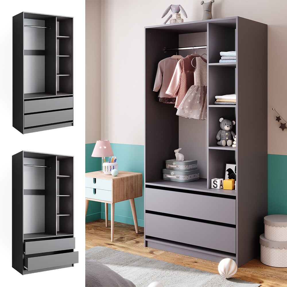 Vicco Kinderkleiderschrank Elmo Anthrazit 100 x 200 cm mit 2 Schubladen 