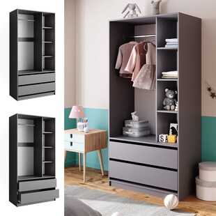 Vicco Kinderkleiderschrank Elmo Anthrazit 100 x 200 cm mit 2 Schubladen 