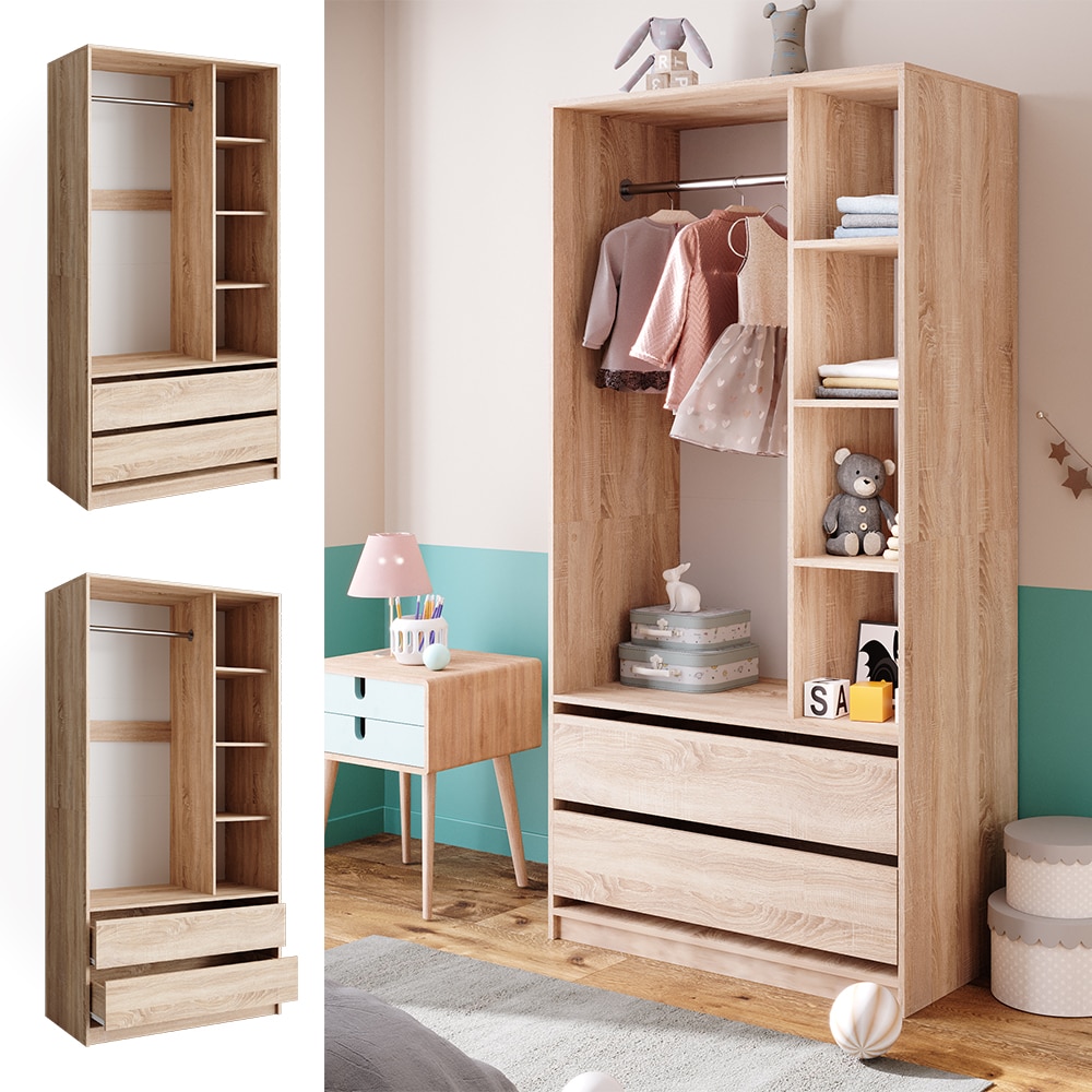 Vicco Kinderkleiderschrank Elmo Eiche 100 x 200 cm mit 2 Schubladen 