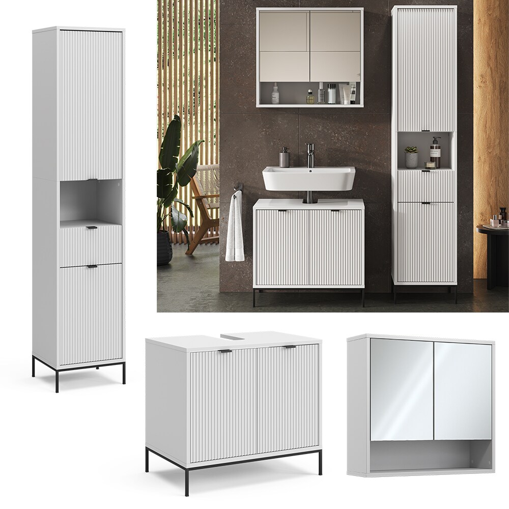 Vicco Badm&ouml;bel-Set Eliza Wei&szlig; 3 Teile mit Hochschrank 