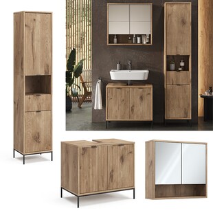 Vicco Badmöbel-Set Eliza Viking Oak 3 Teile mit Hochschrank 