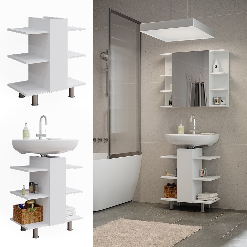 Vicco Waschbeckenunterschrank Fynn Wei&szlig; 60 x 70 cm mit 6 Ablagen 