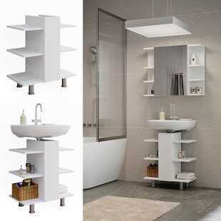 Vicco Waschbeckenunterschrank Fynn Weiß 60 x 70 cm mit 6 Ablagen 