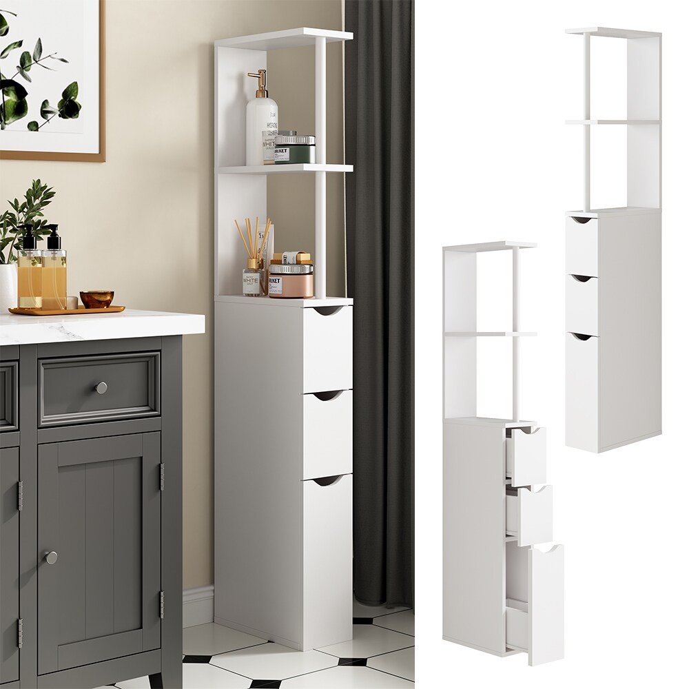 Vicco Badschrank Vera Weiß 15 x 137 cm mit 3 Schubladen