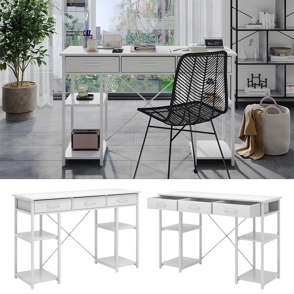 Vicco Schreibtisch Chino Wei&szlig; 120 x 78 cm mit 3 Schubladen 