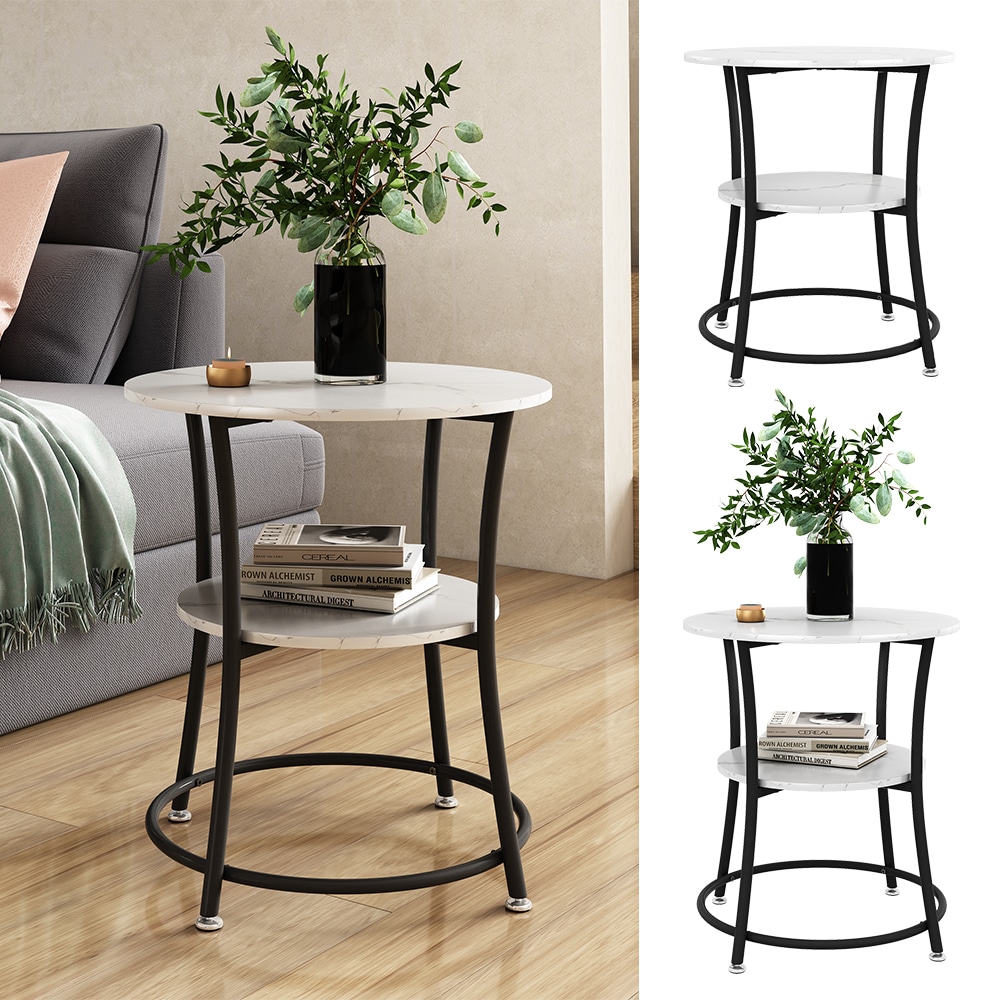 Vicco Couchtisch Quebec Marmor Wei&szlig; 50 x 55 cm offene Ablage 