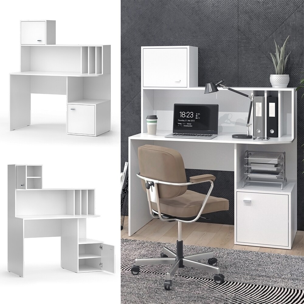 Vicco Schreibtisch Alwin Weiß 115 x 55 cm mit 2 Türen