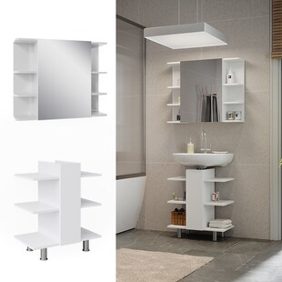 Vicco Badmöbel-Set Fynn Weiß 2 Teile Waschbeckenunterschrank und Badspiegelschrank 