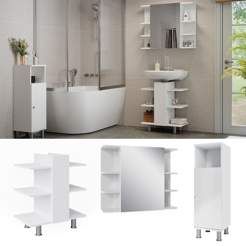 Vicco Badm&ouml;bel-Set Fynn Wei&szlig; 3 Teile Midischrank 