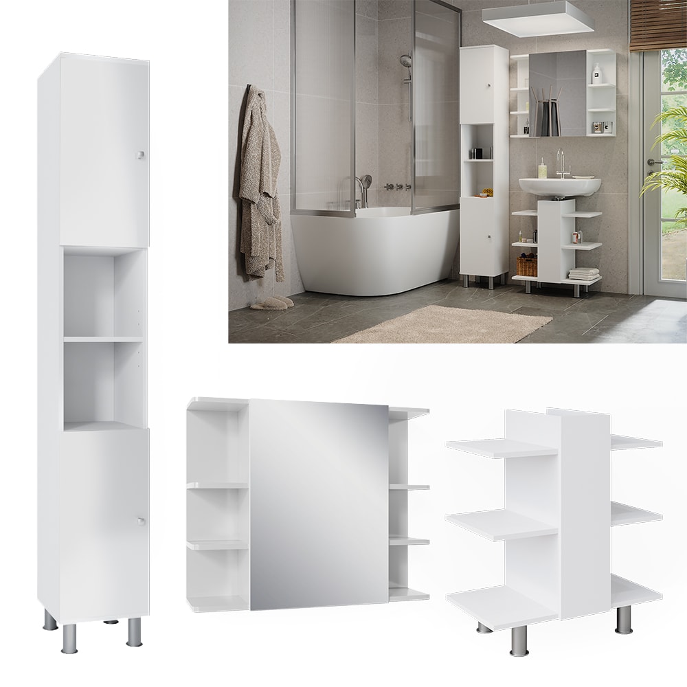Vicco Badmöbel-Set Fynn Weiß 3 Teile Hochschrank