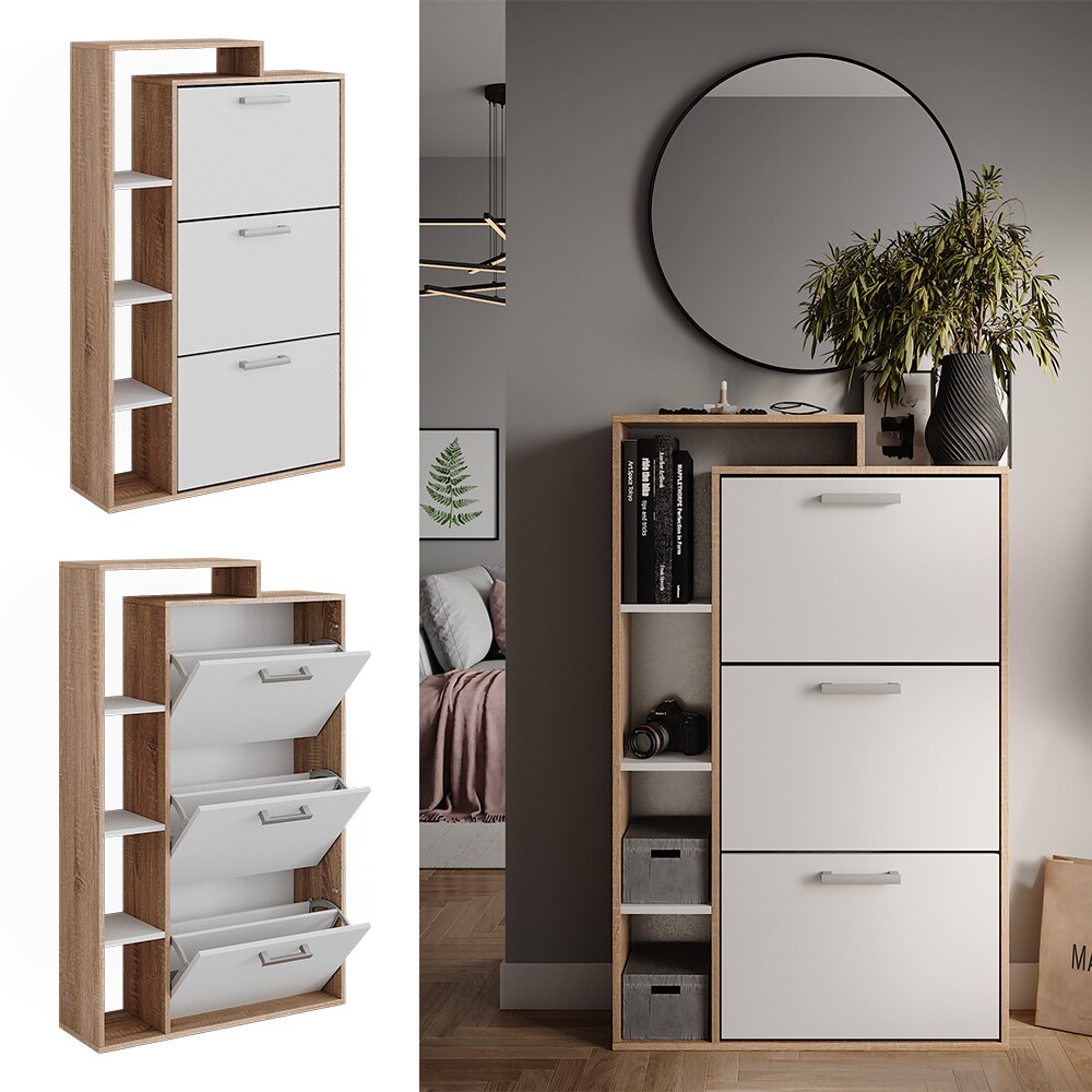 Vicco Schuhkipper Orlando Eiche Wei&szlig; 80 x 128,3 cm mit 3 F&auml;chern 