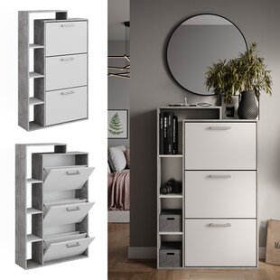 Vicco Schuhkipper Orlando Weiß Beton 80 x 128,3 cm mit 3 Fächern 