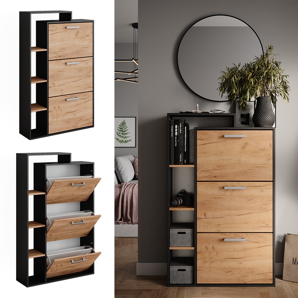 Vicco Schuhkipper Orlando Anthrazit Eiche 80 x 128,3 cm mit 3 F&auml;chern 